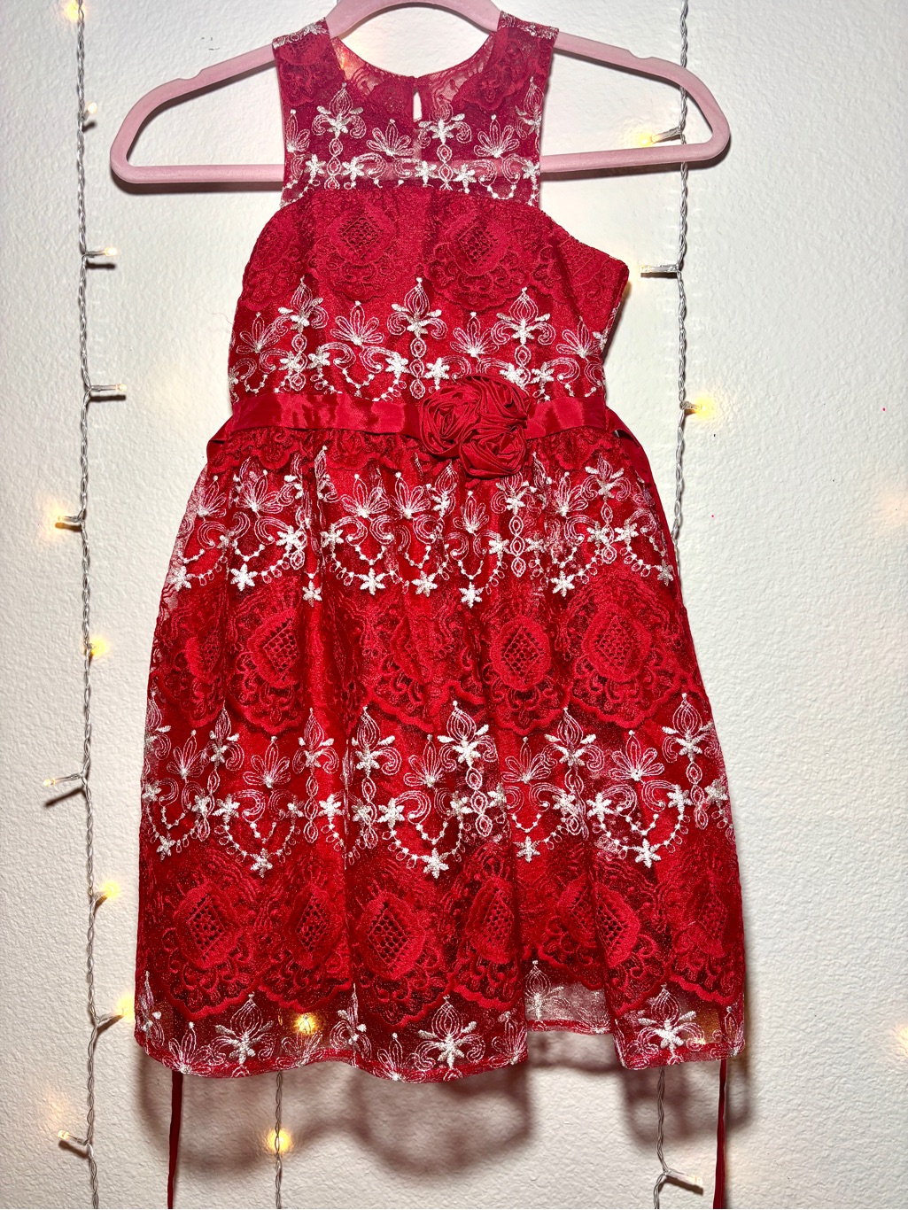 Bonnie Jean Girls Red Lace Holiday Party Dress Size 7 Christmas Wedding Formal